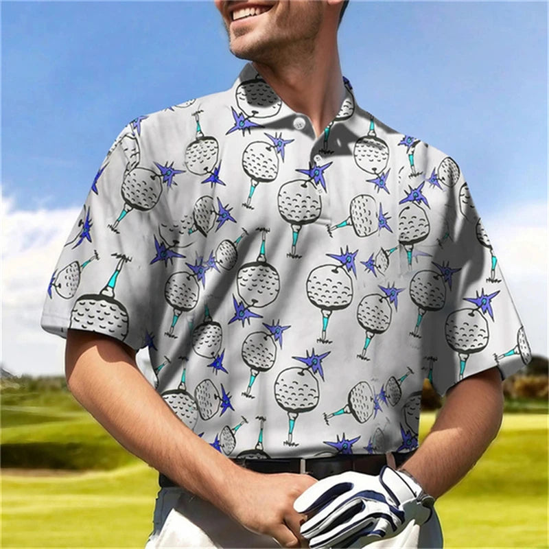 Fun 3D Printed Golf Polo Shirt - Breathable & Comfortabl