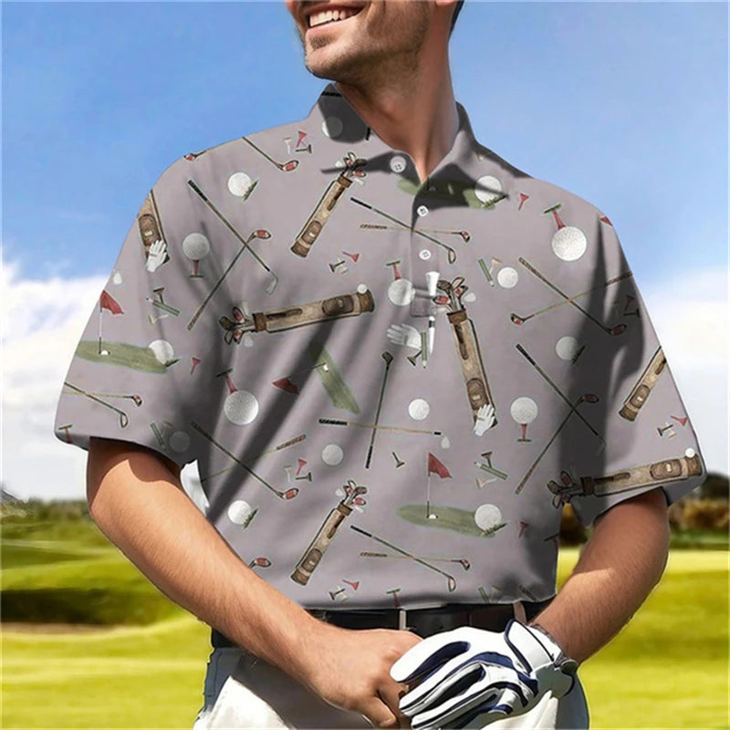 Fun 3D Printed Golf Polo Shirt - Breathable & Comfortabl