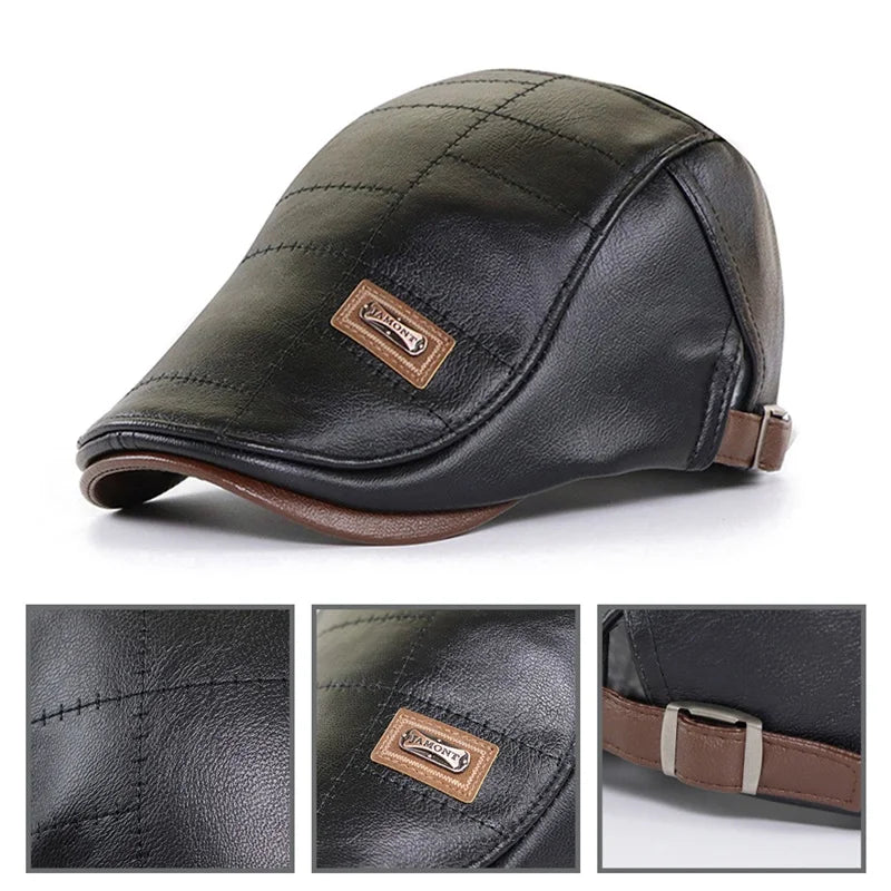 High-Quality Leather Beret Hat for Men