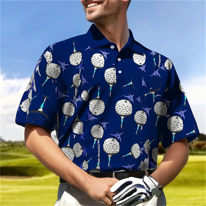 Fun 3D Printed Golf Polo Shirt - Breathable & Comfortabl