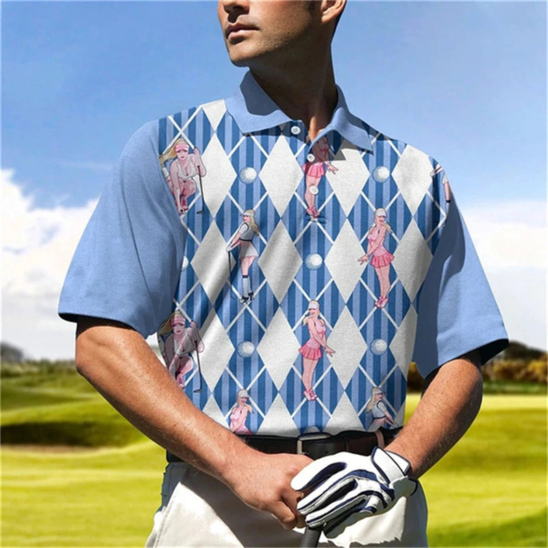 Fun 3D Printed Golf Polo Shirt - Breathable & Comfortabl