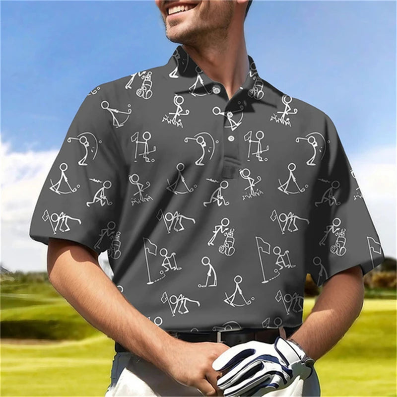 Fun 3D Printed Golf Polo Shirt - Breathable & Comfortabl